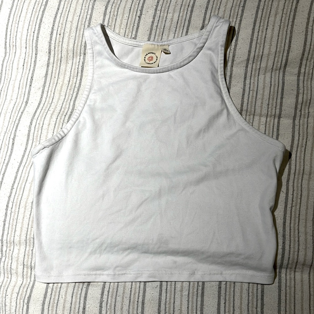 White, high-neck cropped tank top